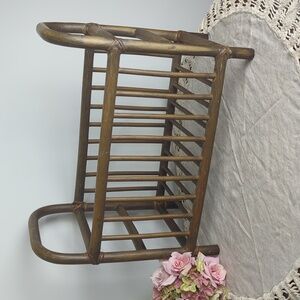 Vintage Bamboo Magazine Rack Towel Storage Rattan Book Holder Mid-century